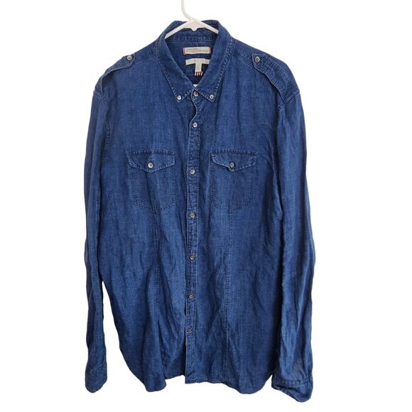 Banana Republic Shirt Banana Republic Grant Fit Shirt Linen Shirt Men XL Blue - Picture 1 of 8